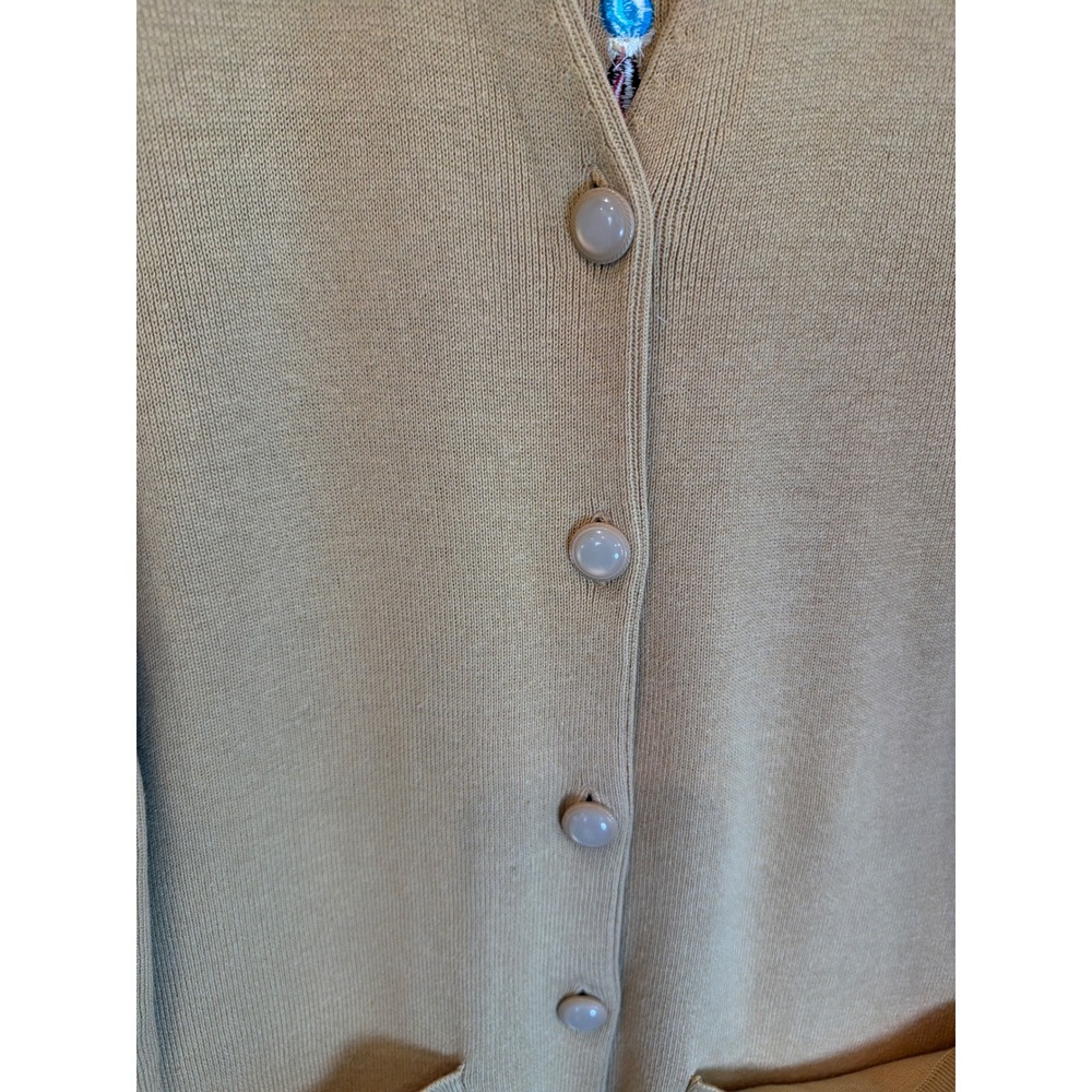 Bob Mackie Wearable Art Embroidered Dreamcatcher Cardigan Sweater Tan Womens M - Picture 4 of 6